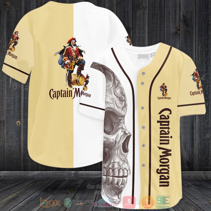 NEW Skull Captain Morgan rum white cream Baseball shirt 3