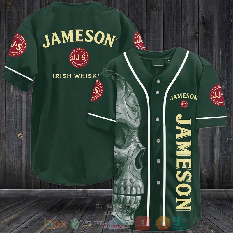 NEW Skull Jameson Irish Whiskey dark green Baseball shirt 3