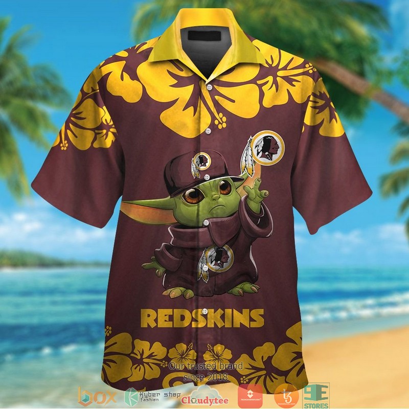 BEST NFL Washington Redskins Yellow Hibiscus Baby Yoda Hawaii Set