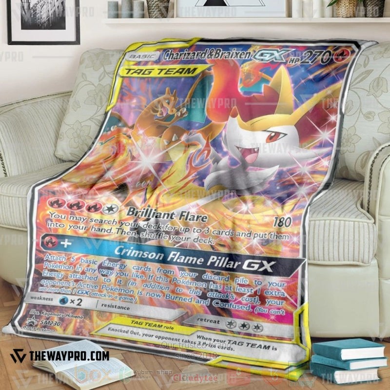TOP Pokemon Anime Charizard and Braixen GX Soft Blanket 6
