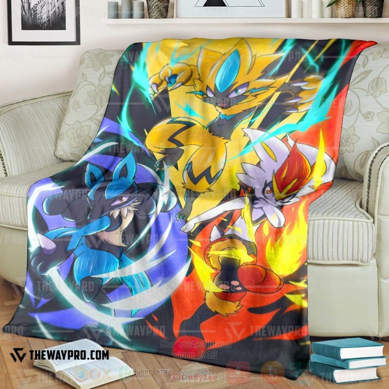 TOP Pokemon Anime Lightning Fire Water Soft Blanket 7
