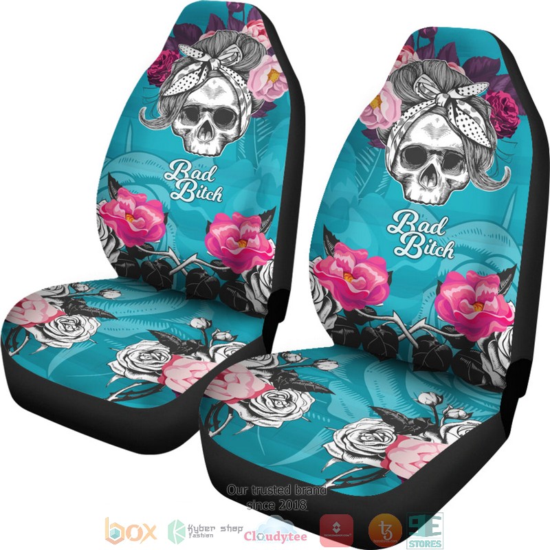 Bad Bitch Skull roses Seat Cover 7