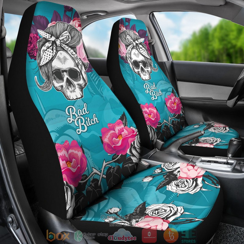 Bad Bitch Skull roses Seat Cover 8