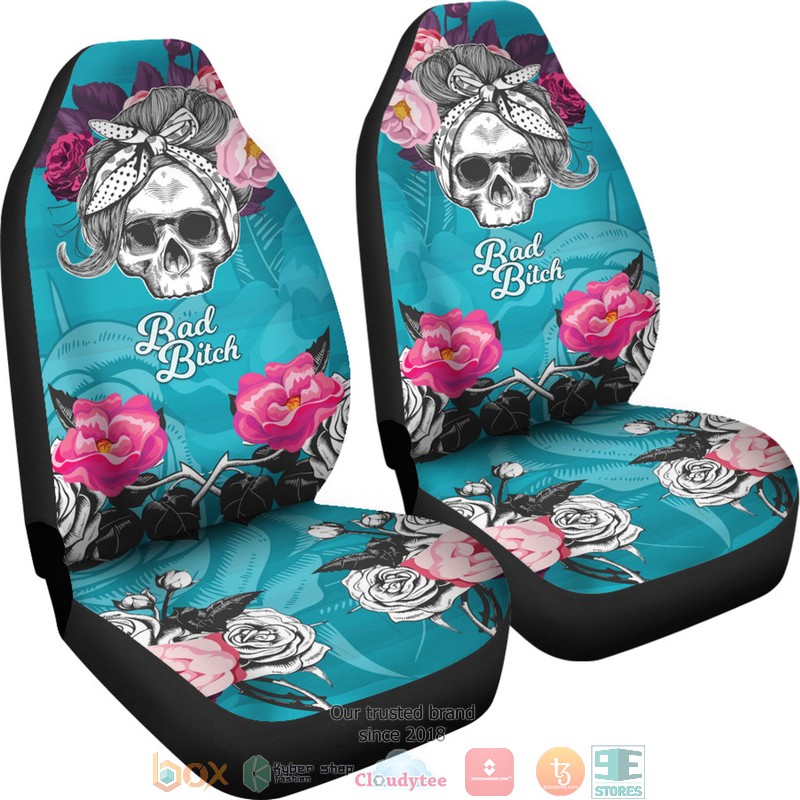 Bad Bitch Skull roses Seat Cover 9