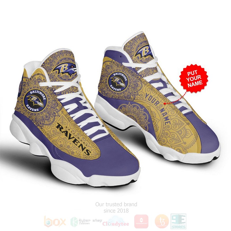 TOP Baltimore Ravens Pattern NFL Custom Name Jordan 13 Retro
