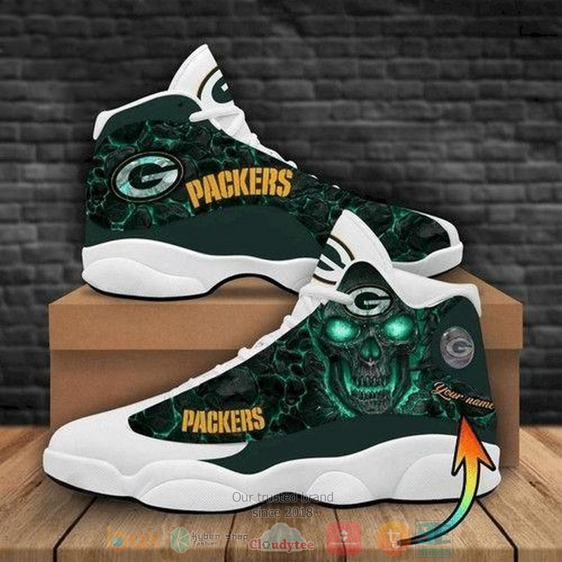 HOT Personalized Skull Green Bay Packers NFL teams football logo Air Jordan 13 sneakers 3