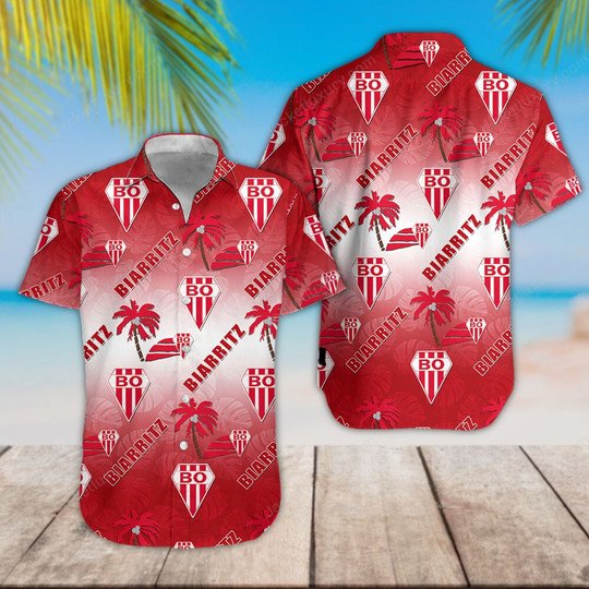 Biarritz Olympique logo palm tree red Hawaiian Shirt 4