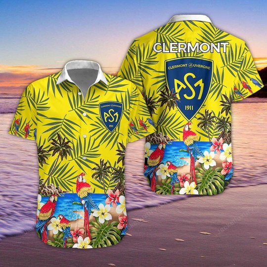ASM Clermont Auvergne tropical plant yellow Hawaiian Shirt 4
