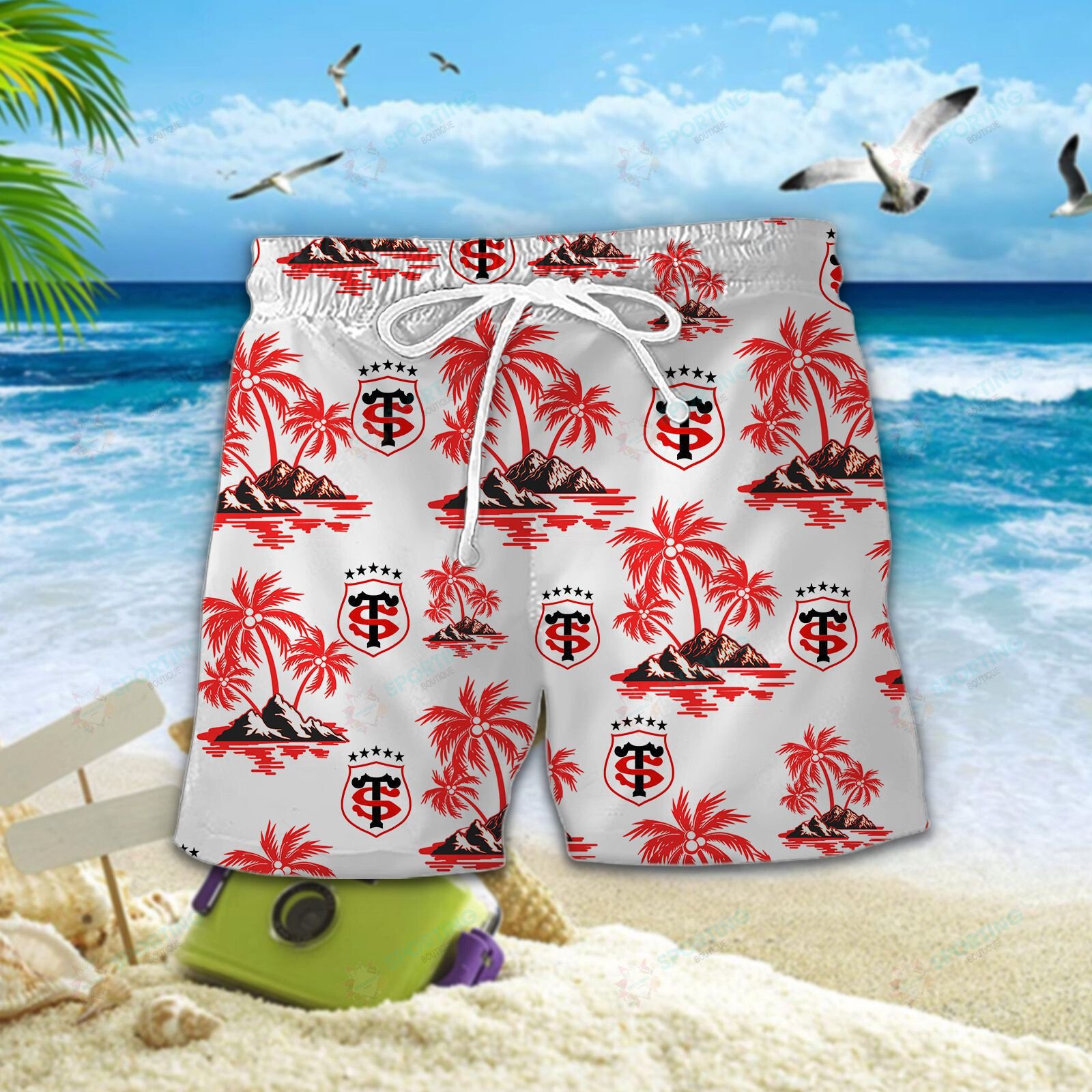 Alternative view of Stade Toulousain 3D Hawaiian Shirt, Shorts