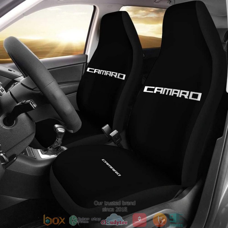 BEST Black Camaro White Letter Car Seat Cover 8