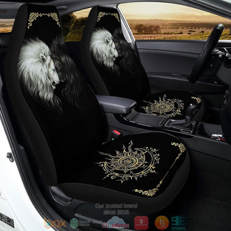 BEST Black and White Lion Car Seat Cover 2