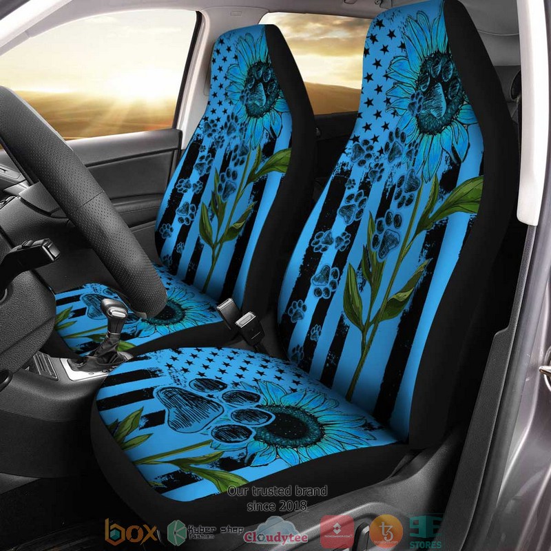BEST Blue Sunflower Dog Paw American Flag Car Seat Cover 7