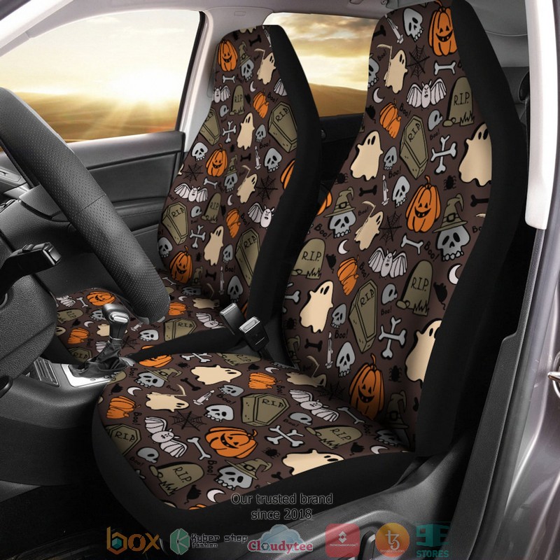BEST Brown Beige Halloween Spooky Halloween Car Seat Cover 4