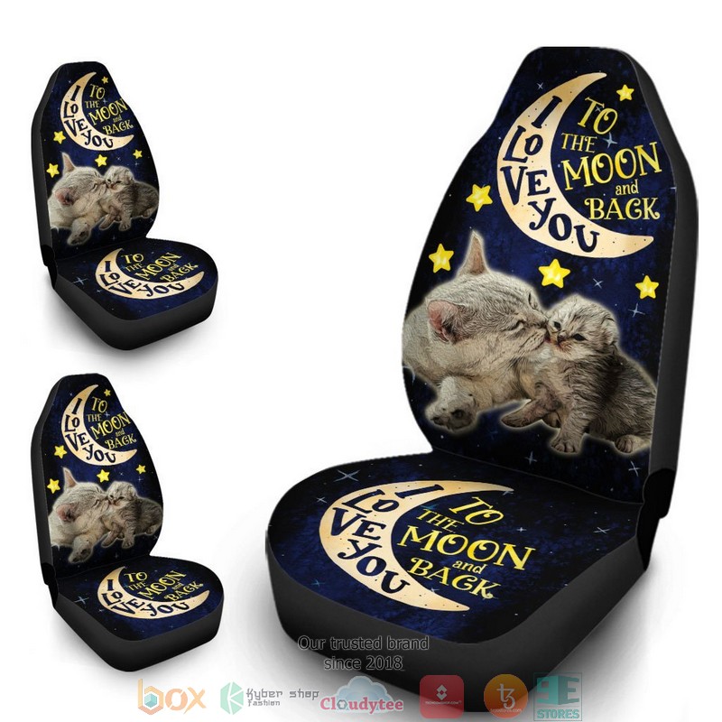 BEST Lovely Cat I Love You To The Moon And Back Car Seat Cover 3