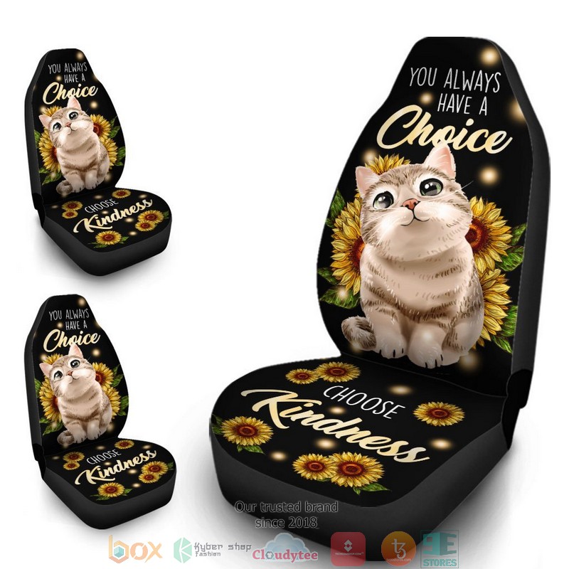 BEST Cute Sunflower Cat You Always Have A Choice Choose Kindness Cat Car Seat Cover 7