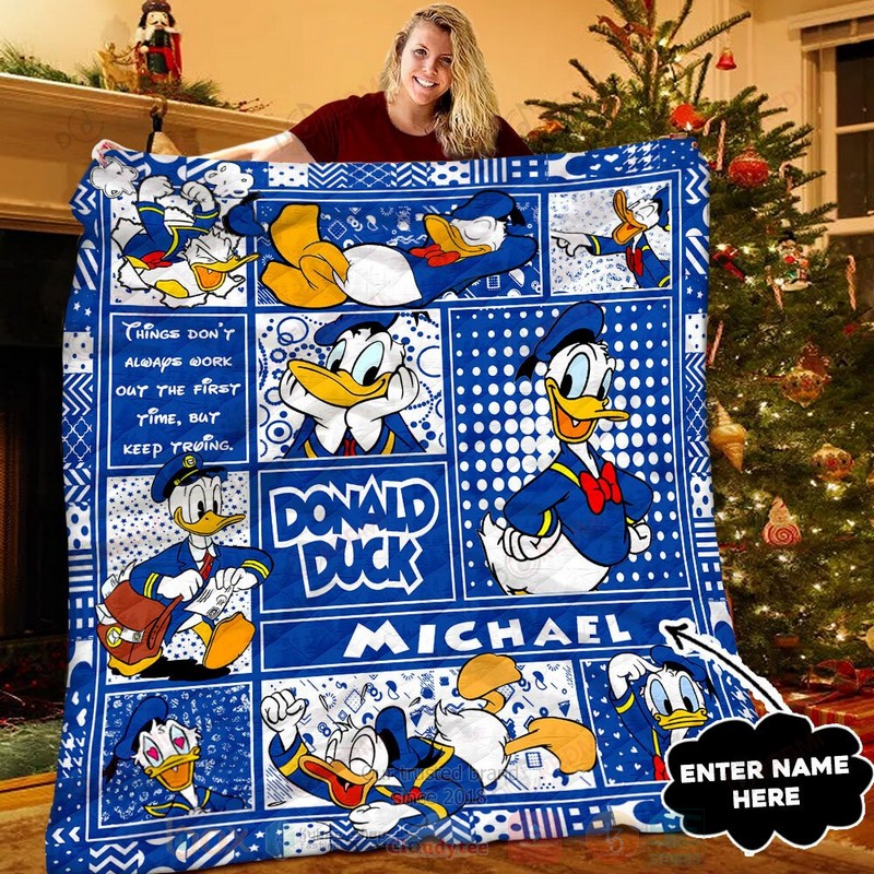 HOT Donald Duck Things Don't Always Work Out The First Time, But Keep Trying Custom Name Luxury Quilt 10