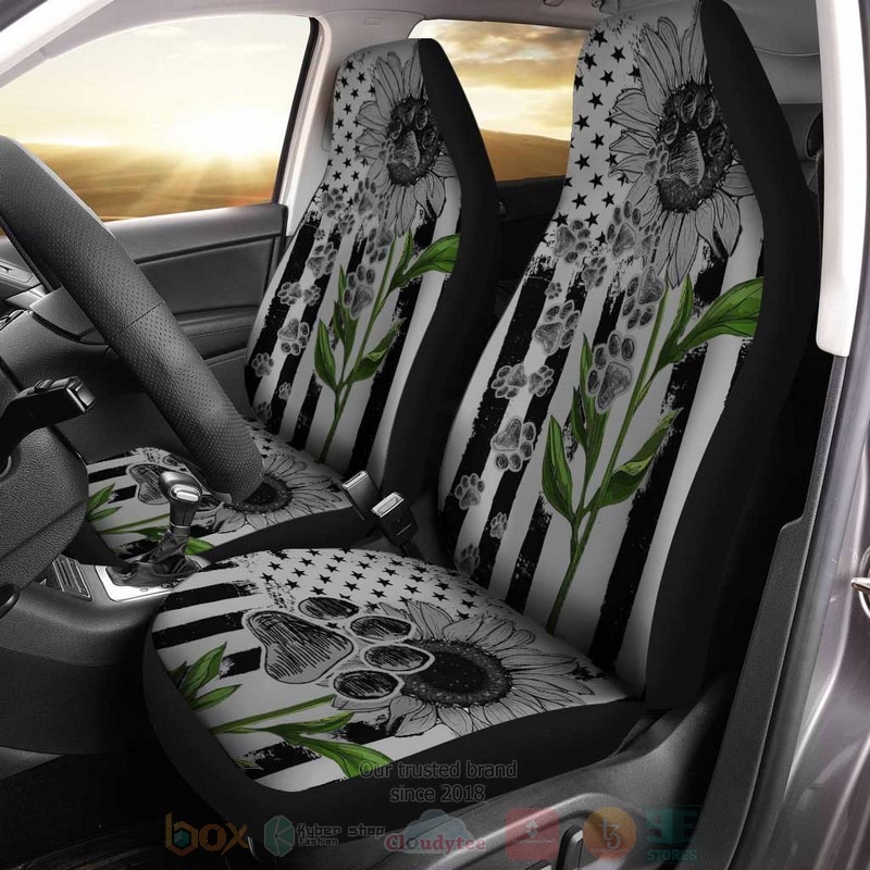 HOT Gray Sunflower Dog Paw American Flag 3D Seat Car Cover 7