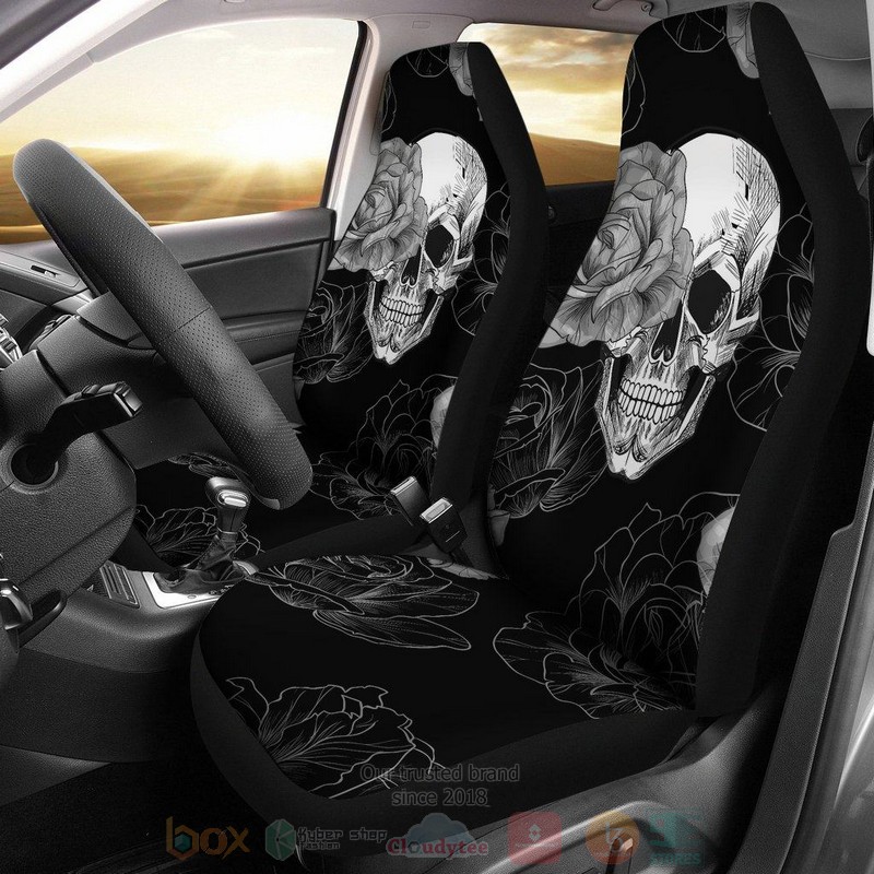 HOT Grey Flower Skull Car Seat Cover 9