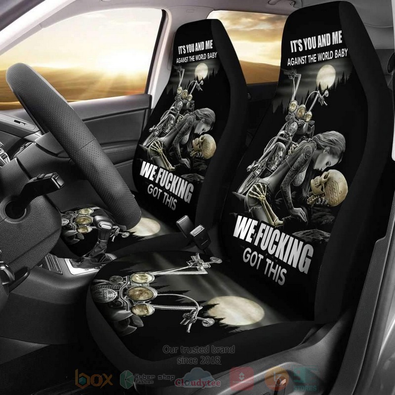 HOT It's Me And You Against The World We Fucking Got This Bikers Skull Car Seat Cover 8