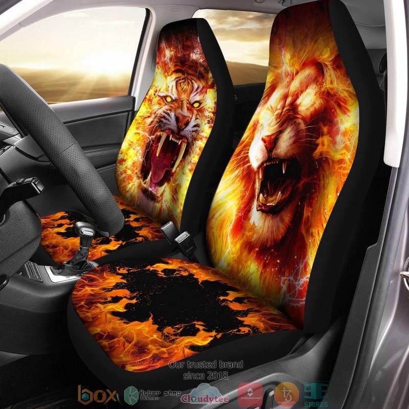 BEST Lion And Tiger Burn Car Seat Cover 1