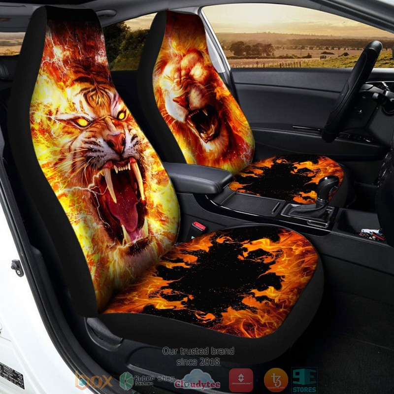 BEST Lion And Tiger Burn Car Seat Cover 3