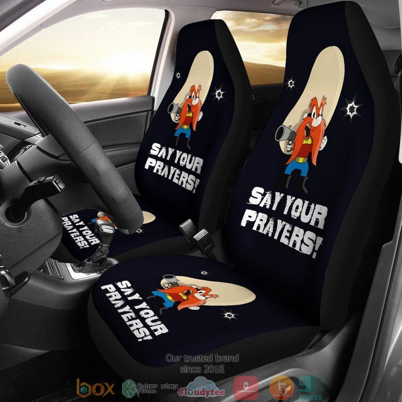 BEST Looney Tunes Yosemite Sam Looney Say Your Prayer Hand with Gun Car Seat Cover 9