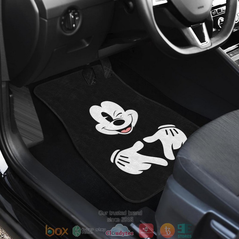BEST Mice Love Hand Sign Black & White Mickey Mouse Car Floor Mat 17