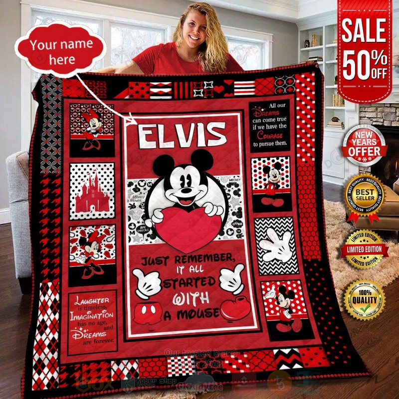 HOT Mickey Mouse Just Remember It All Started With a Mouse Custom Name Luxury Quilt 6