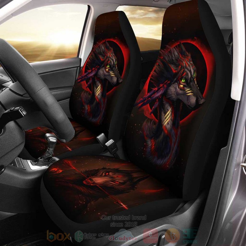 HOT Native American Wolf Dreamcatcher Red Car Seat Cover 6