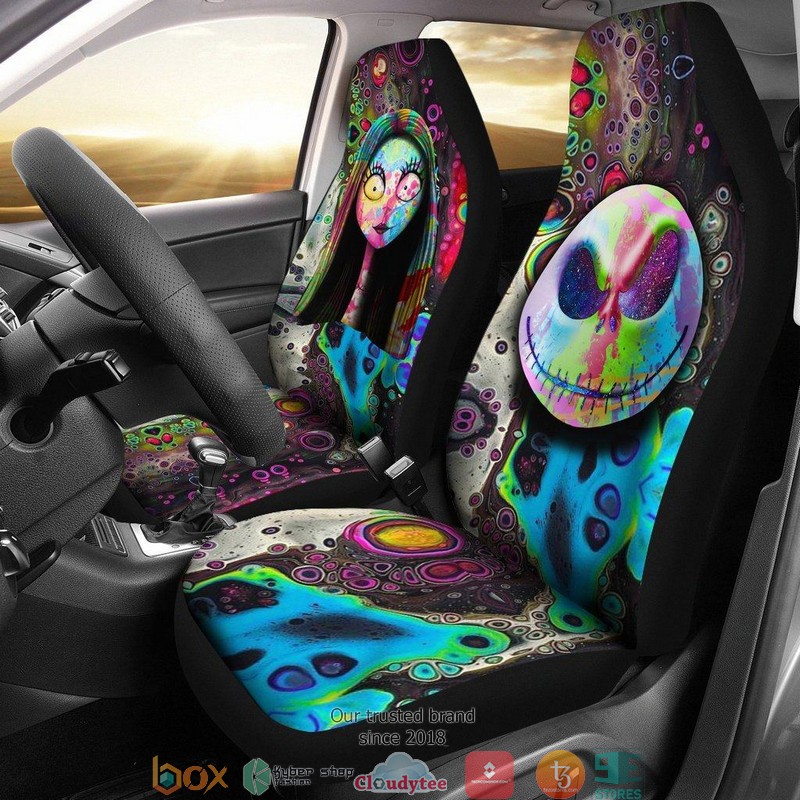 BEST Nightmare Before Christmas Jack & Sally Neon face black Car Seat Covers 8