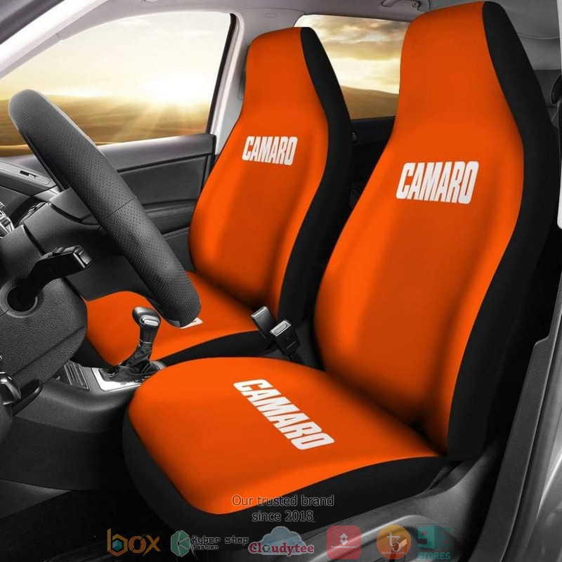 BEST Orange Camaro White Letter Car Seat Cover 8