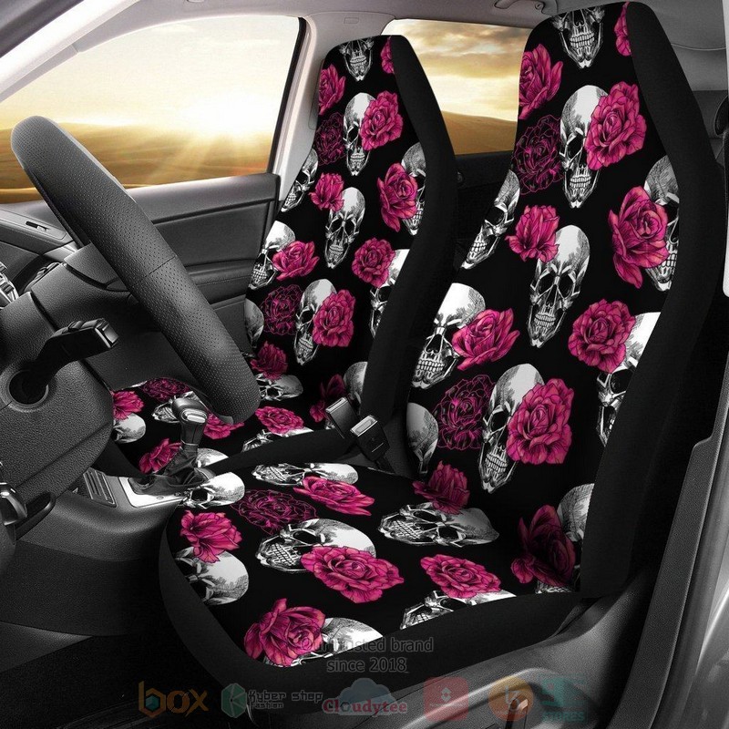 HOT Pink Floral Skull Car Seat Cover 9