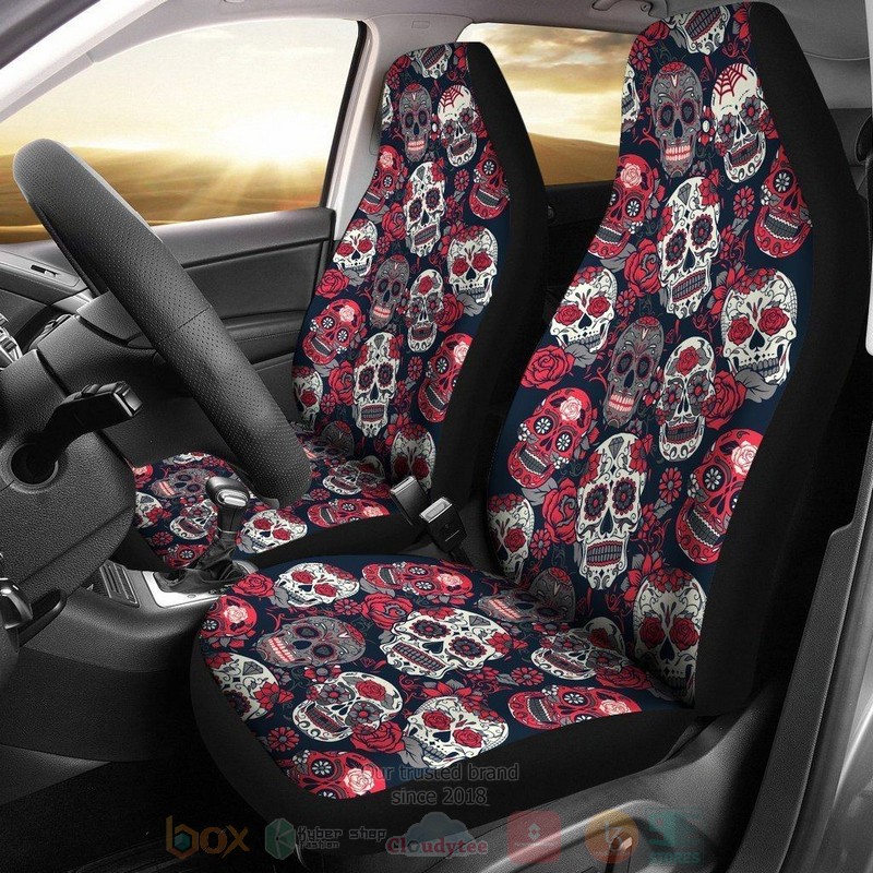 HOT Pink Sugar Skull Pattern Car Seat Cover 8