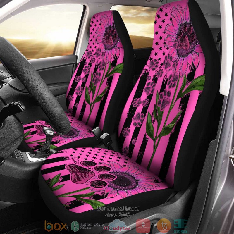 BEST Pink Sunflower Dog Paw American Flag Car Seat Cover 6