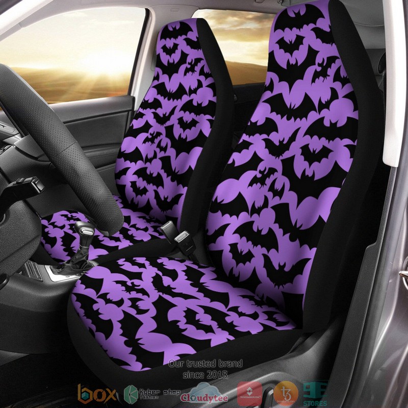 BEST Purple Black Bats Halloween Spooky Halloween Car Seat Cover 5