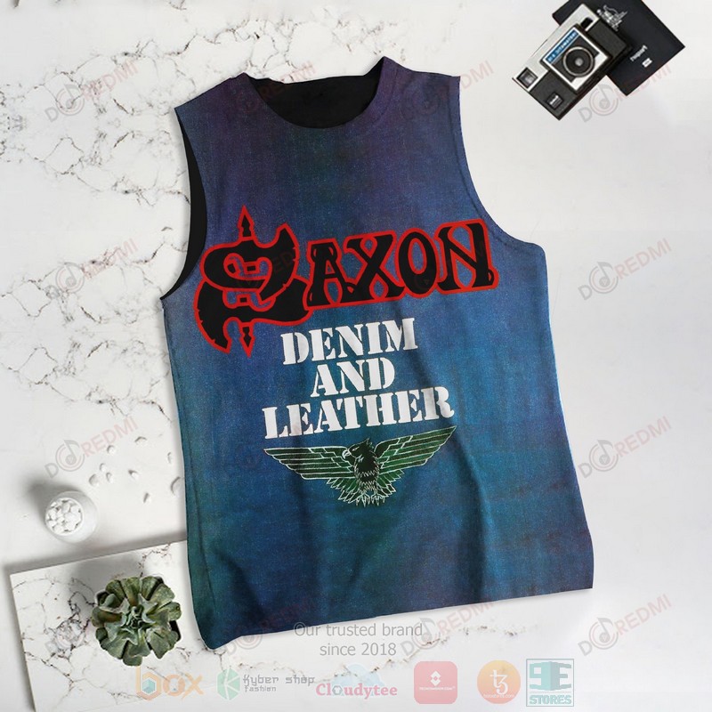 HOT Saxon Denim and Leather 3D Tank Top 6