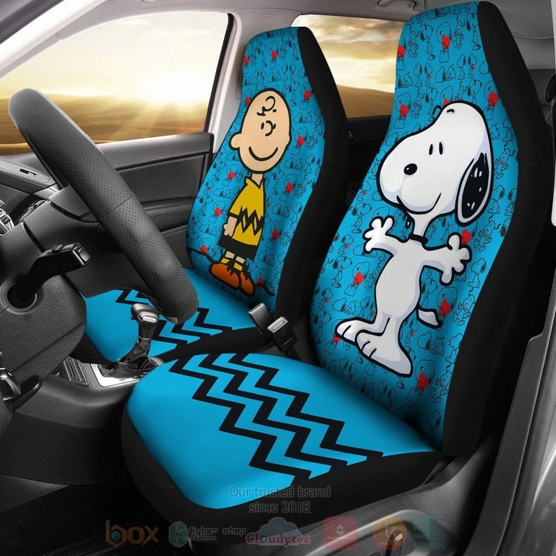 HOT Snoopy Charlie & Snoopy Aqua Blue Color Cartoon Car Seat Cover 11