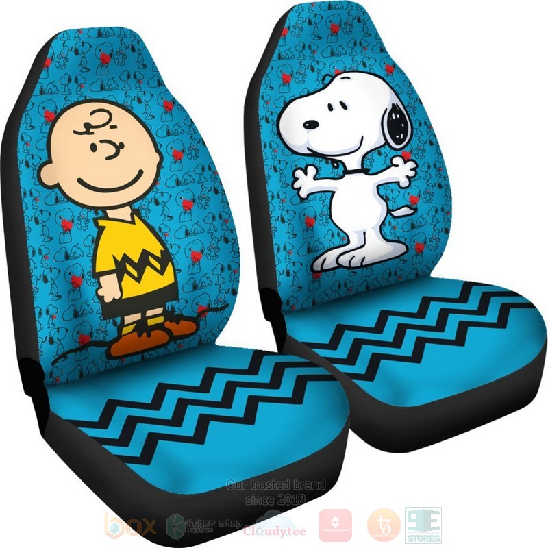 HOT Snoopy Charlie & Snoopy Aqua Blue Color Cartoon Car Seat Cover 4