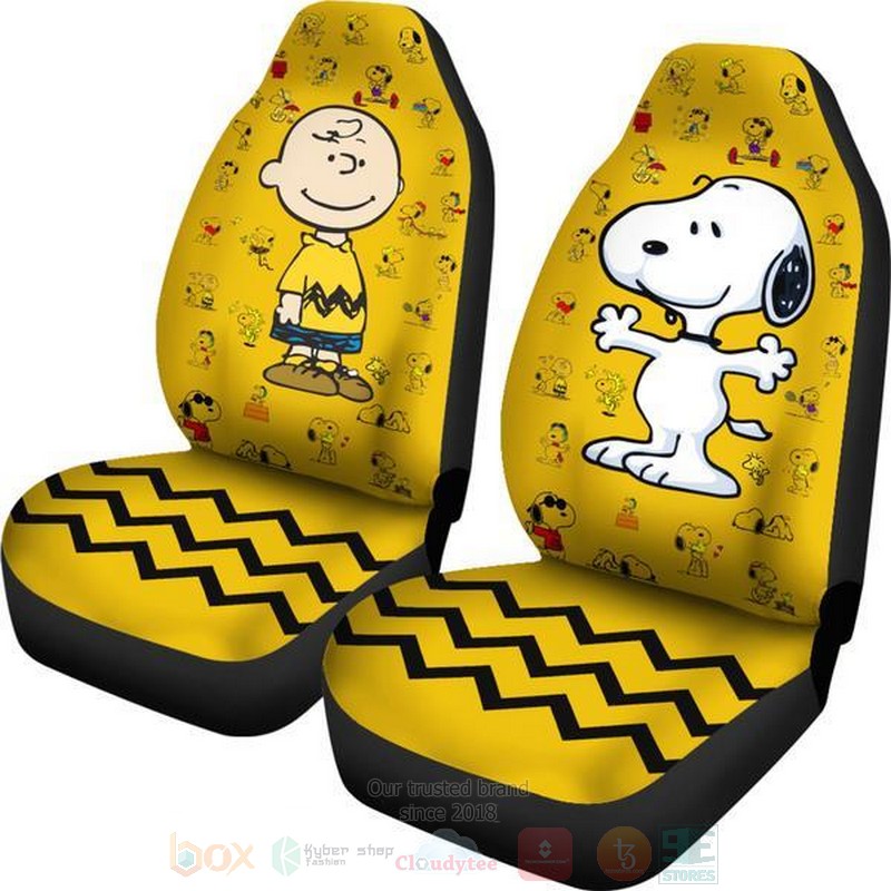 HOT Snoopy Charlie & Snoopy Yellow Theme Car Seat Cover 5