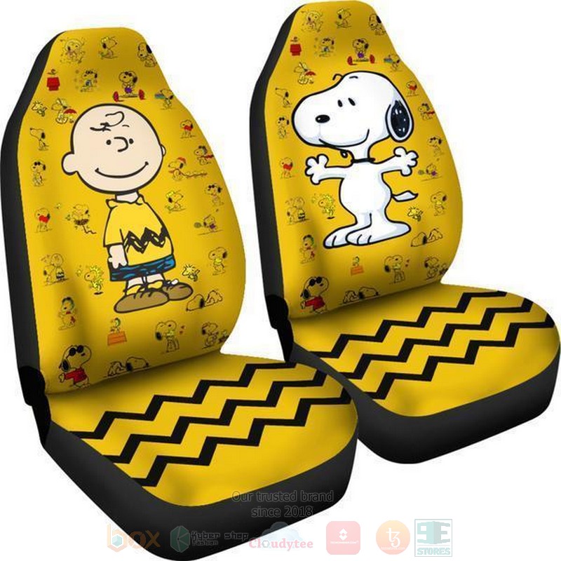 HOT Snoopy Charlie & Snoopy Yellow Theme Car Seat Cover 4
