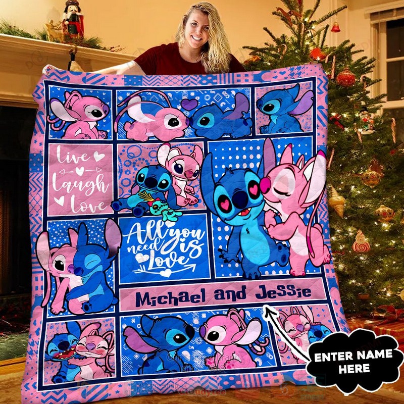 HOT Stitch and Angel Love Laugh Love Custom Name Luxury Quilt 6