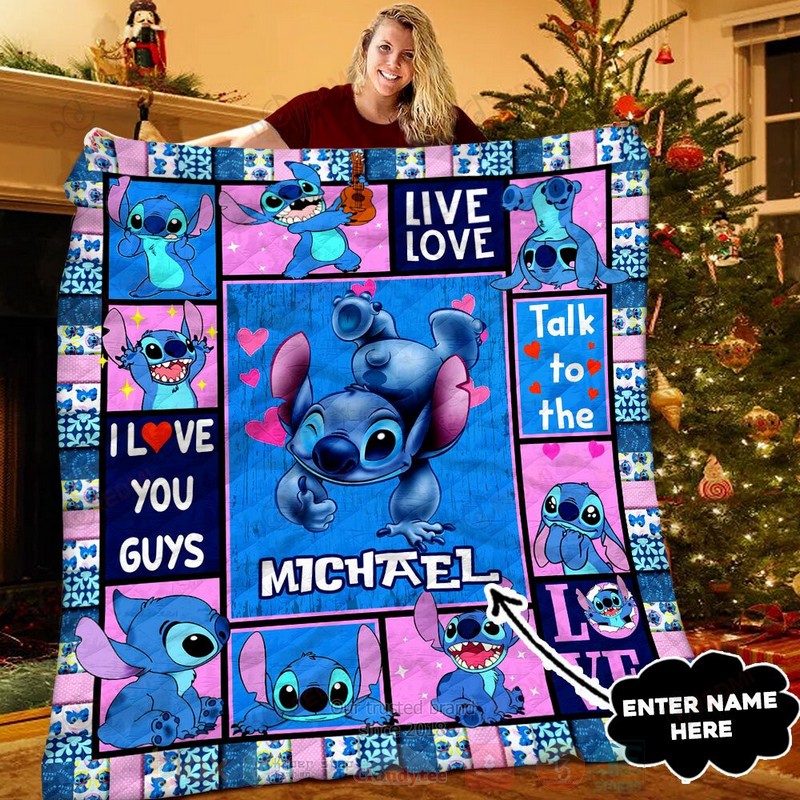 HOT The stitch I Love You Guys Custom Name Luxury Quilt 3