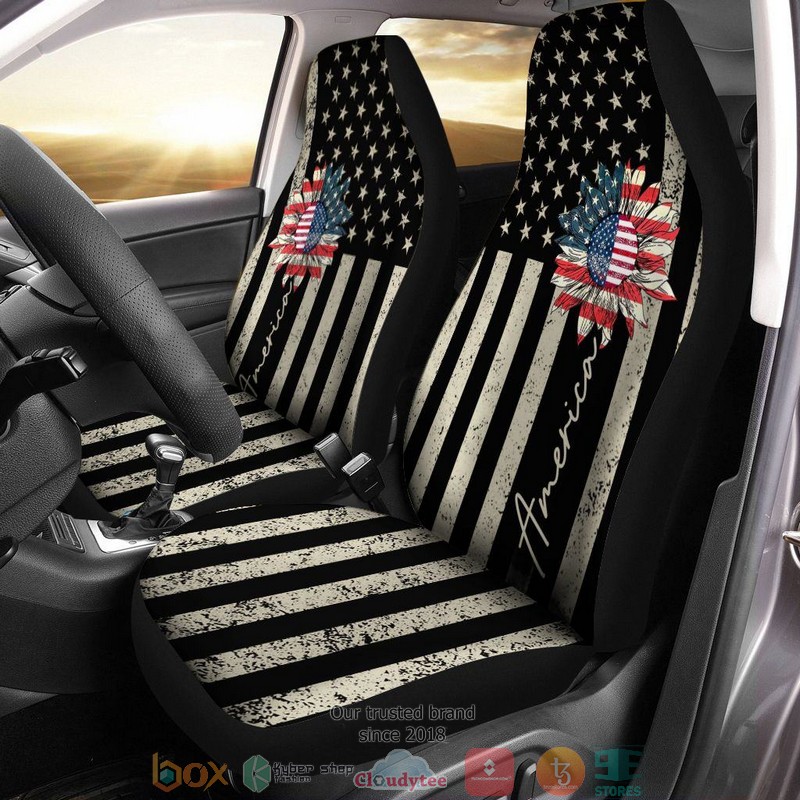BEST Vintage Sunflower American Flag Car Seat Cover 9