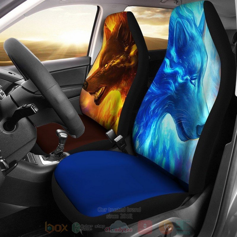 HOT Wolves Fire And Ice Animal Car Seat Cover 9