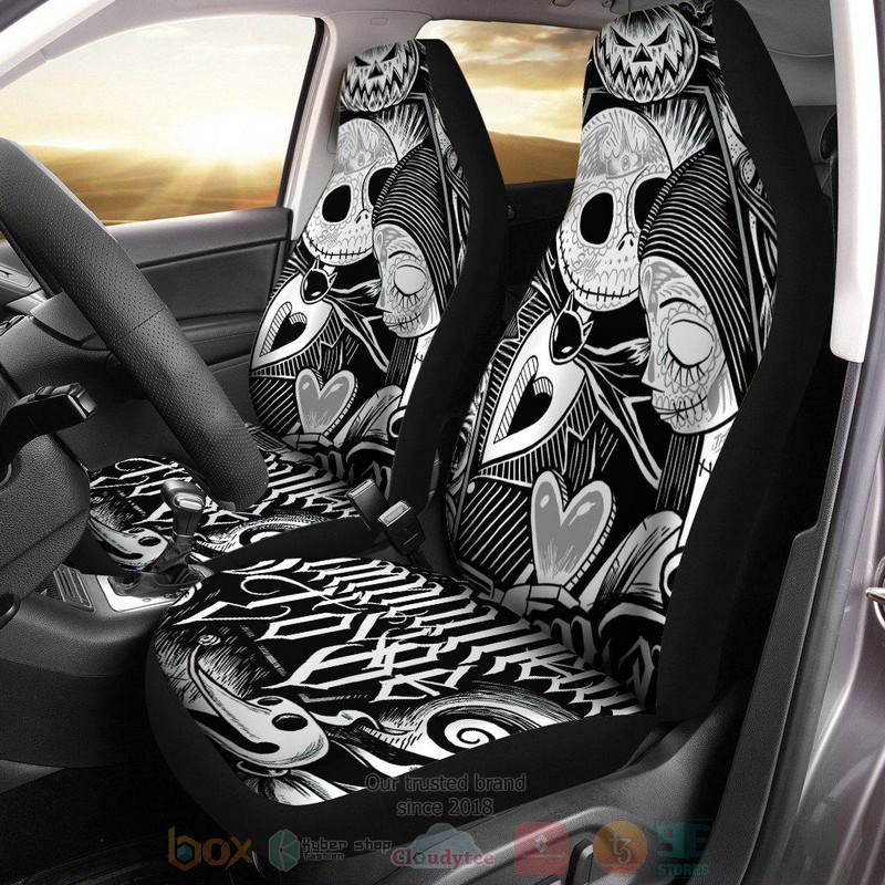 BEST Jack Skellington and Sally pumpkin black white Car Seat Covers 9