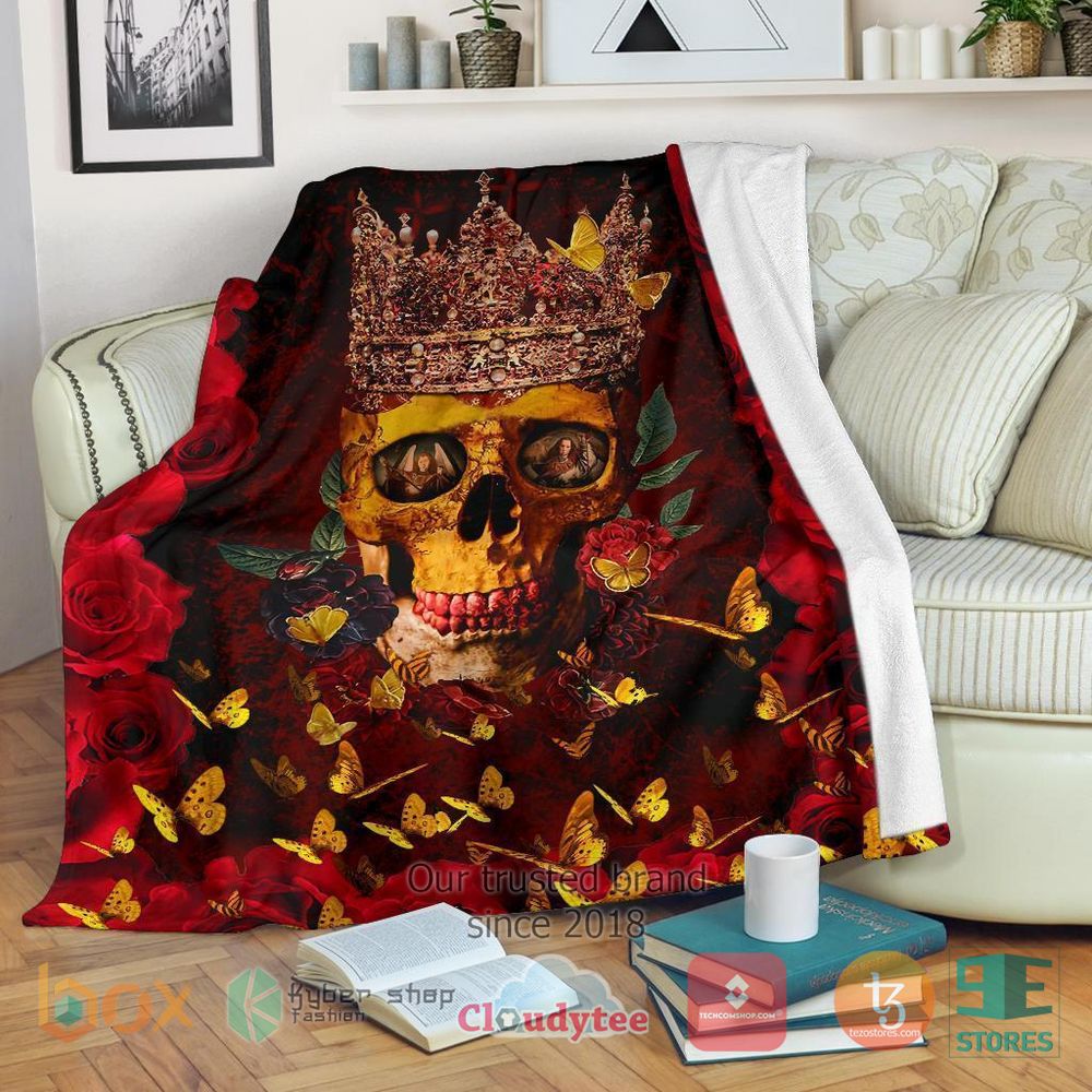 HOT Butterfly and Crown Skull Blanket 17