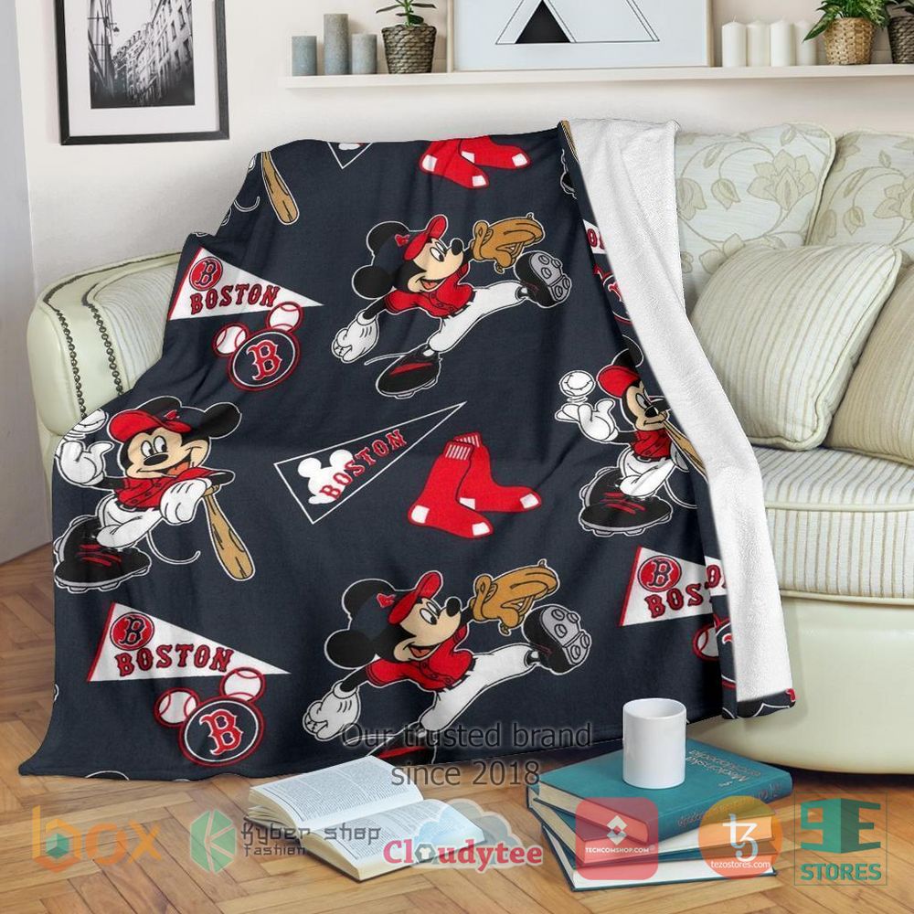 HOT Mickey Plays Red Sox Blanket 10