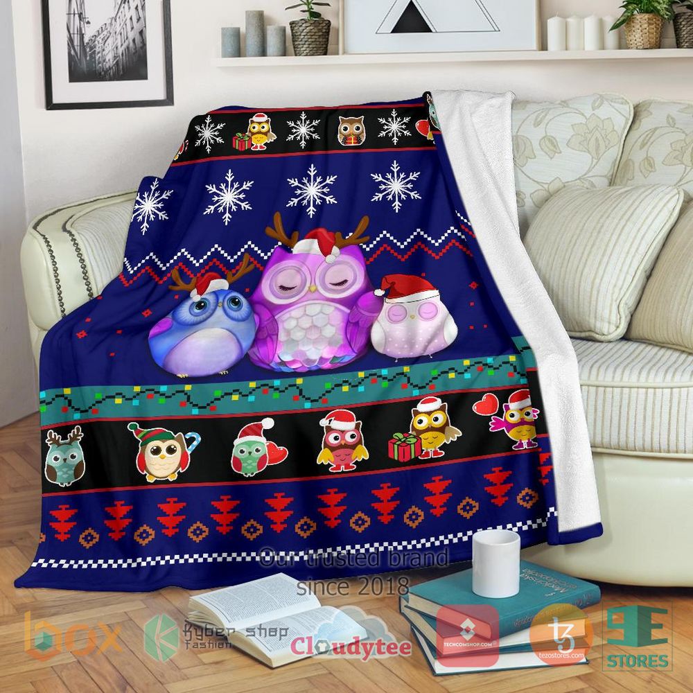 HOT Owl Blue Christmas Blanket 10