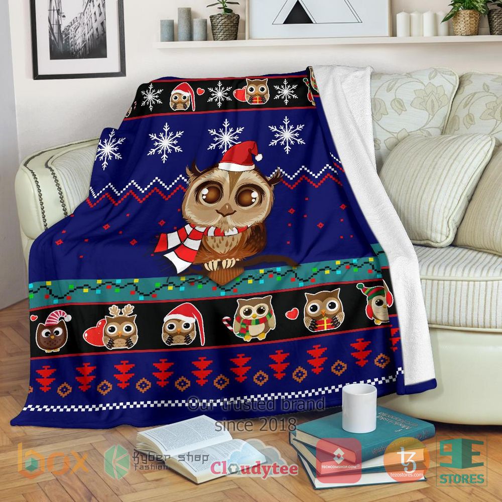 HOT Owl Cute Blue Christmas Blanket 16