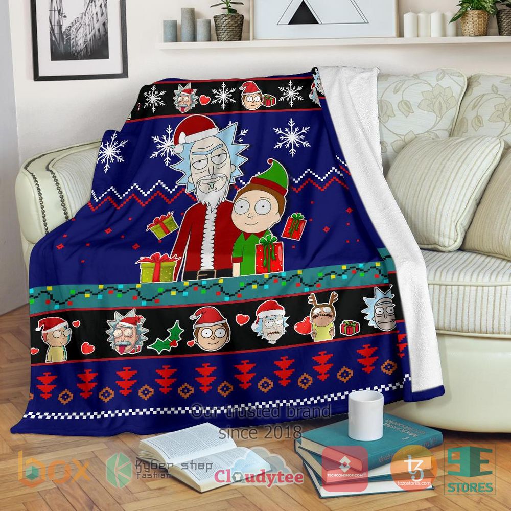 HOT Rick And Morty Blue Christmas Christmas Blanket 16